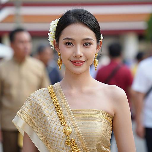 Thai Woman in Traditional Gold Costume