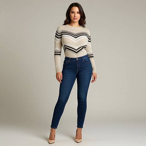 Casual Chic Woman in Geometric Sweater