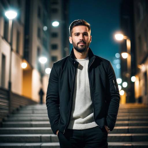Man in Black Jacket at Night in City