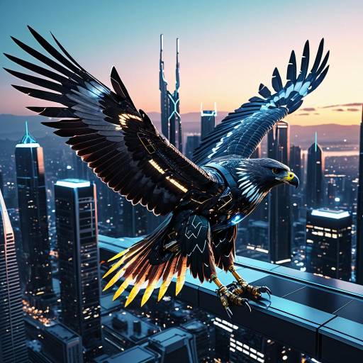 Futuristic Robotic Hawk in Urban Landscape