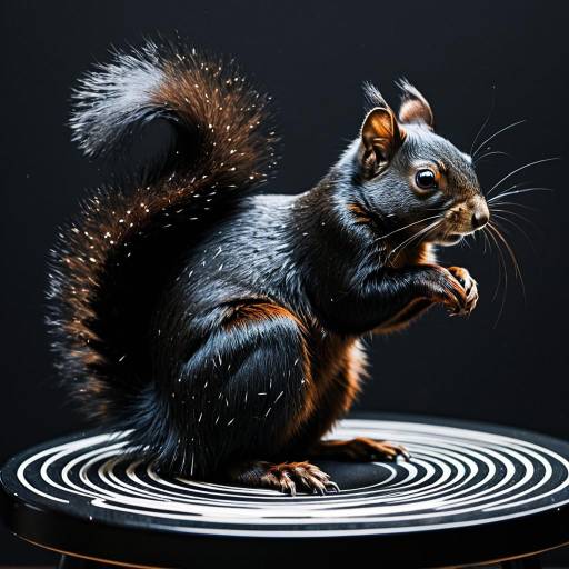 Black Squirrel on Glossy Black Table