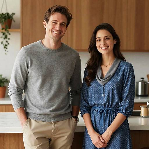 Smiling Couple Standing in Modern Kitchen