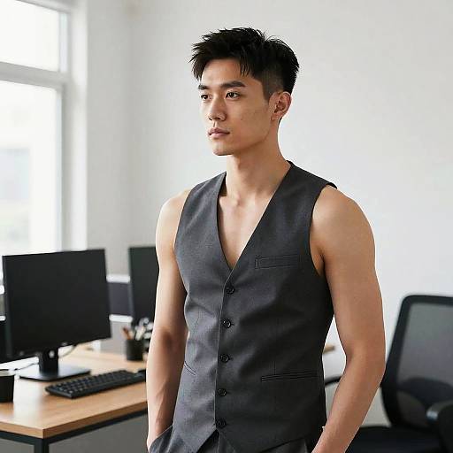 Modern Comb Over Style in Minimalist Office