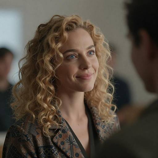 Smiling Woman with Curly Blonde Hair