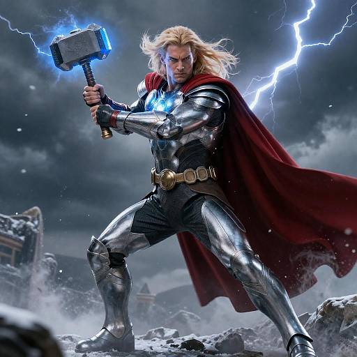 Dynamic Male Superhero in Stormy Action