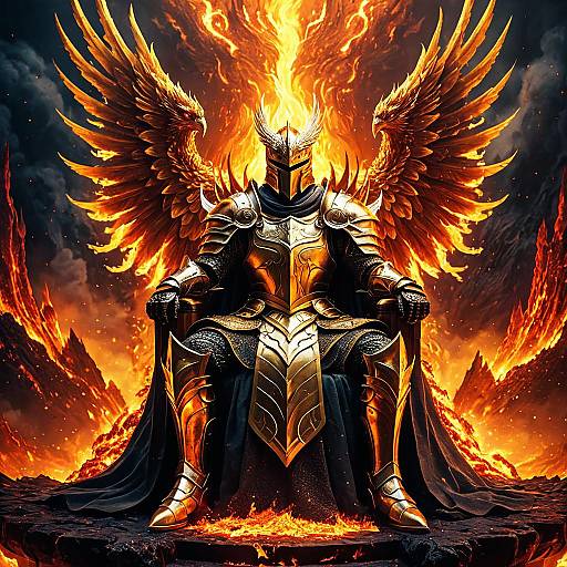 Golden Armored Phoenix Knight on Throne