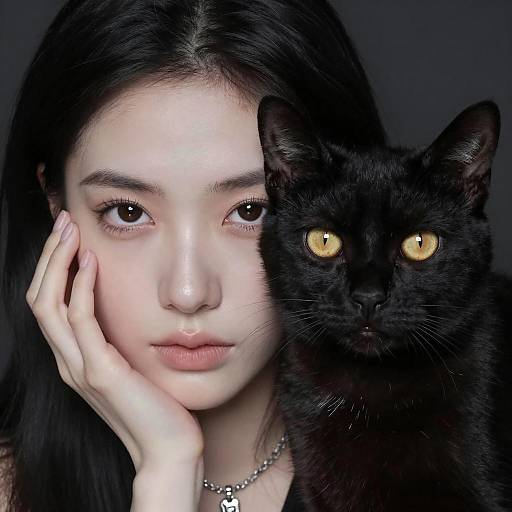 Portrait of Woman with Black Cat