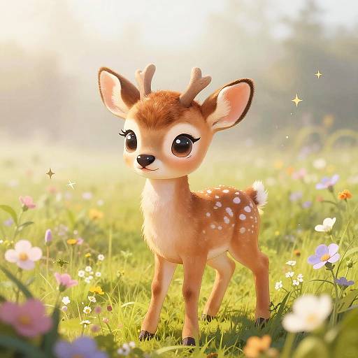 Chibi Baby Deer in Misty Meadow