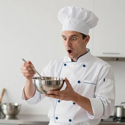 Surprised Male Chef Holding Mixing Bowl