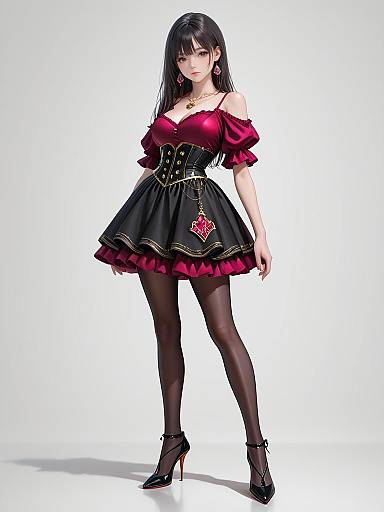 Chic Woman in Fuchsia Velvet Dress