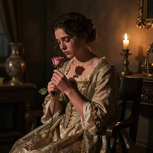 Sad Juliet in Dim Verona Chamber