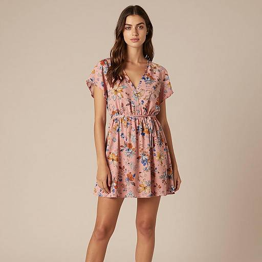 Young Woman in Pink Floral Dress