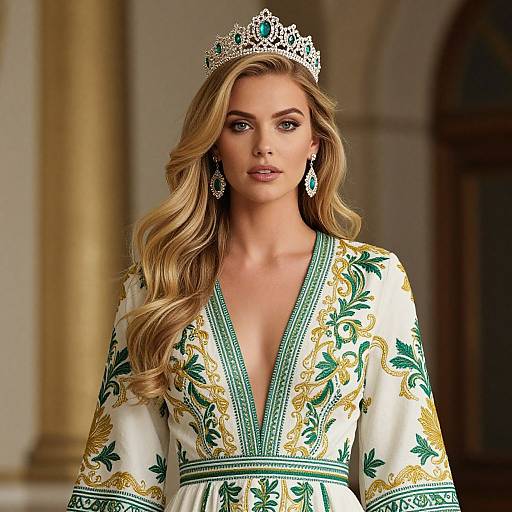 Blonde Woman in Regal White Dress