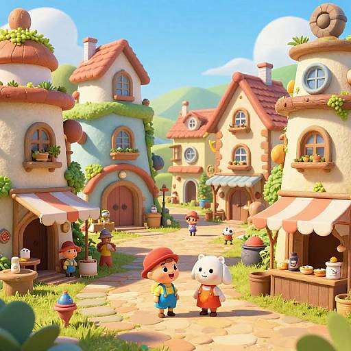Whimsical 3D Fantasy Village Scene