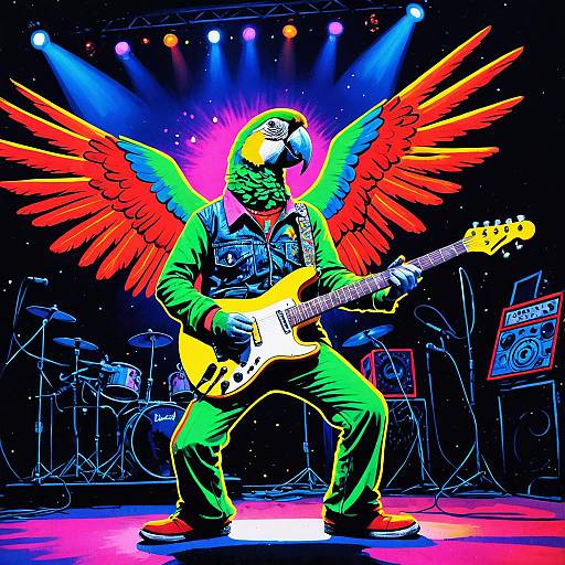 Neon Parrot Rockstar on Stage