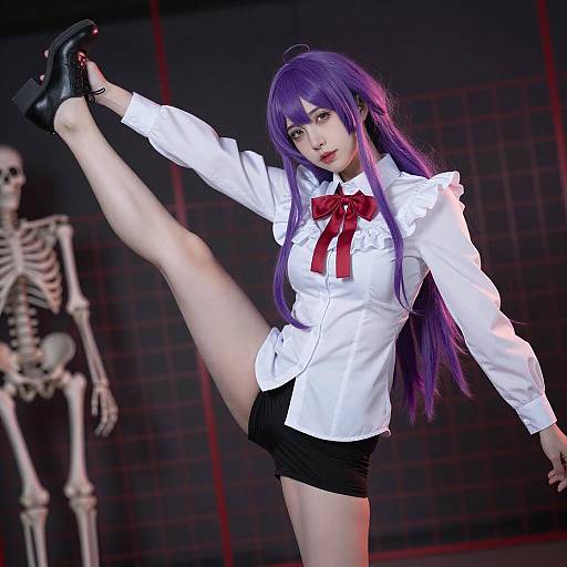 Dynamic Portrait of Purple-Haired Woman