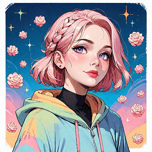 Anime Girl with Pink Hair and Braids