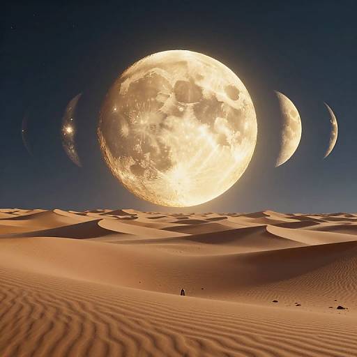 Surreal 3D Golden Moon Desert