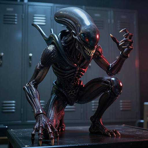 Alien Creature with Dark Exoskeleton and Sharp Teeth