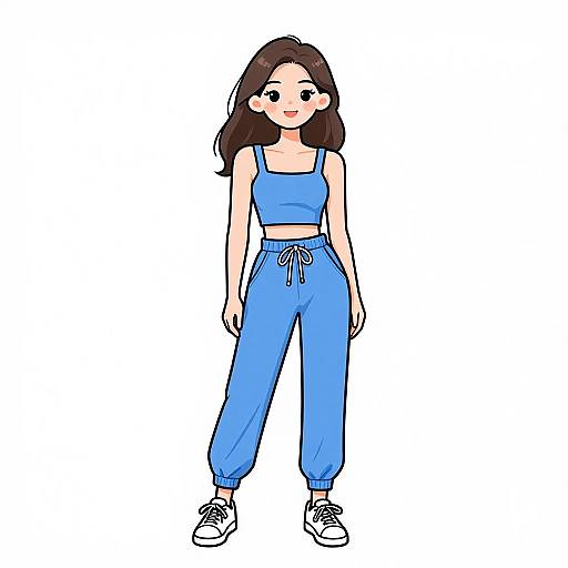 Smiling Woman in Casual Blue Outfit