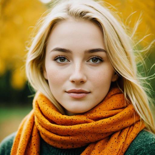Young Blonde Woman in Orange Scarf Outdoors