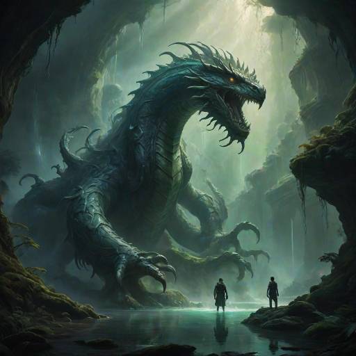 Epic Basilisk Emerges in Misty Cavern