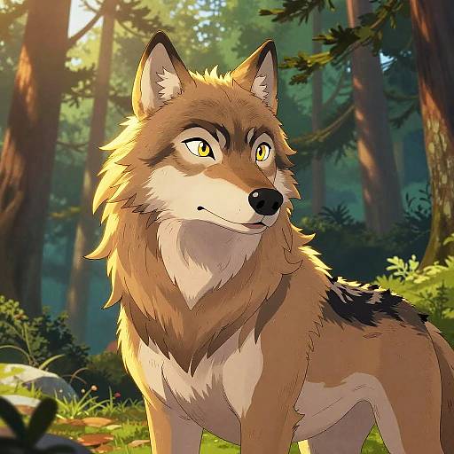 Majestic Female Wolf Cartoon Illustration