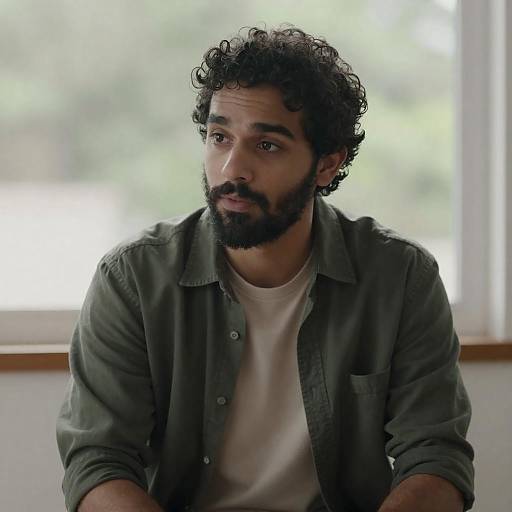 Curious Bearded Man by Sunlit Window