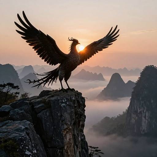 Majestic Phoenix at Sunrise on Cliff