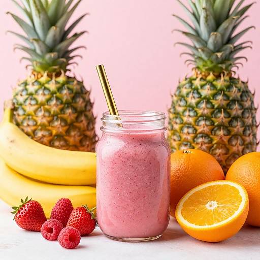 Vibrant Pink Smoothie with Fresh Fruits