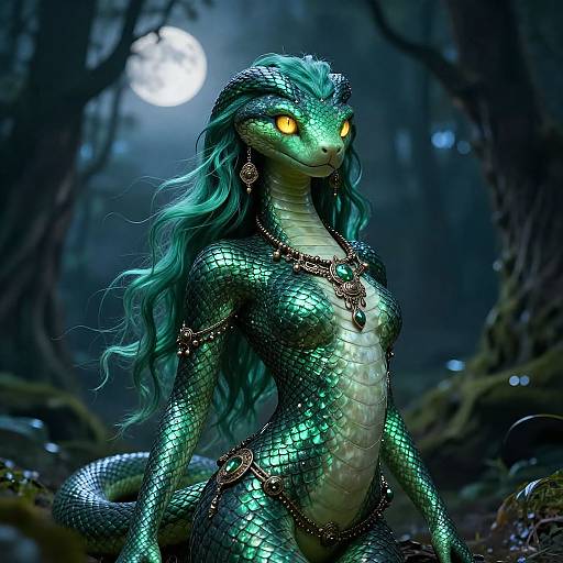 Lamia with Emerald Scales in Forest