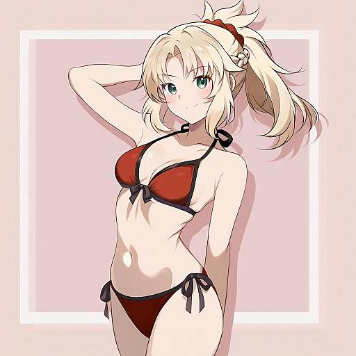 Illustration of Mordred (swimsuit rider) (first ascension) (fate), fate (series) in the style of Chocomiru