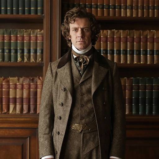 Vintage Aristocratic Boy in Estate Library