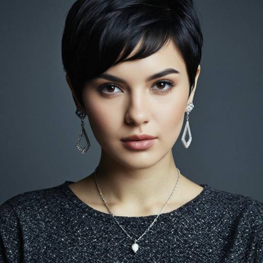 Portrait of Woman with Dark Grey Pixie Cut and Jewelry