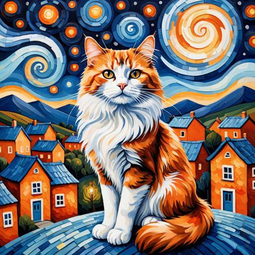 Surreal Cat with Starry Sky Background