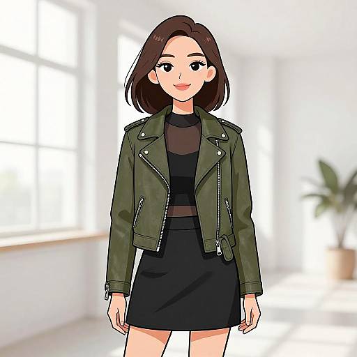 Urban Chic Woman in Olive Biker Jacket