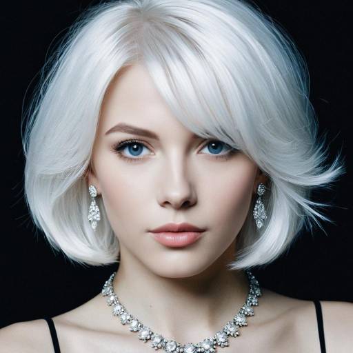 Realistic Female in White Hair Wig