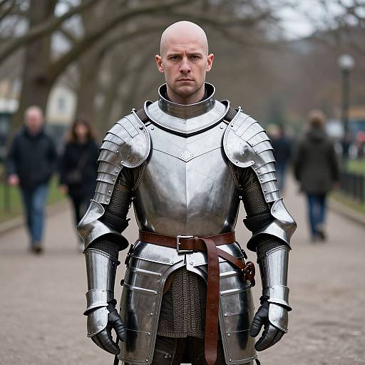 Serious Man in Reflective Medieval Armor