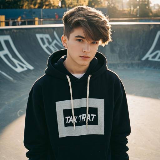 Teenage boy with taper cut hairstyle in skatepark