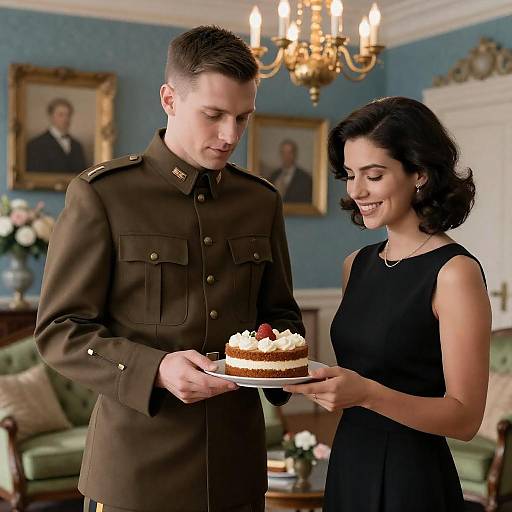 Elegant Couple with Cake in Classic Setting