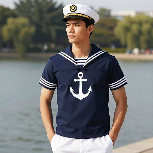 Confident Young Man in Traditional Sailor Costume