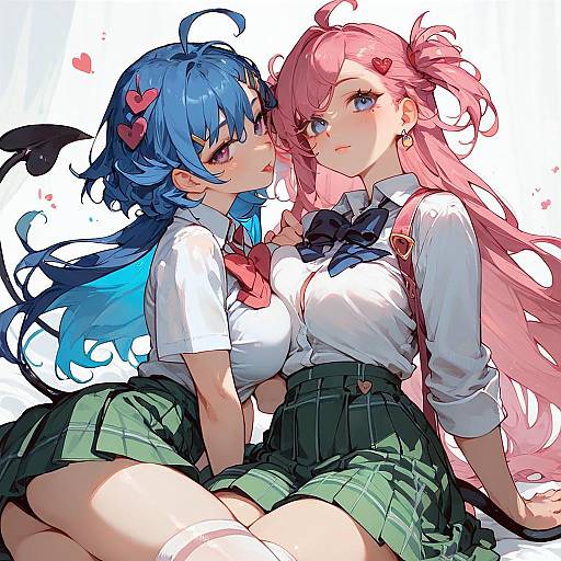 Anime School Girls in Colorful Attire