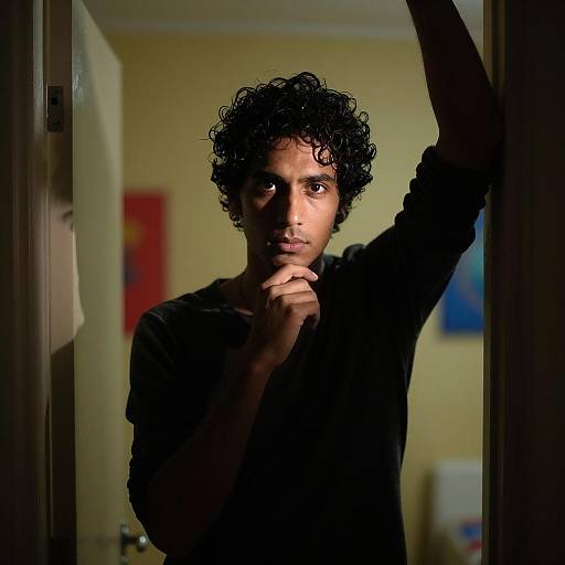 Mysterious Man in Doorway with Shadows