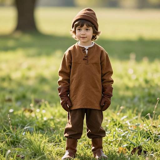 Young Boy in Rustic Meadow Outfit