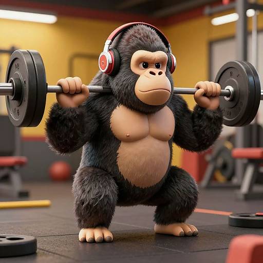 3D Retro Gorilla Squatting in Gym
