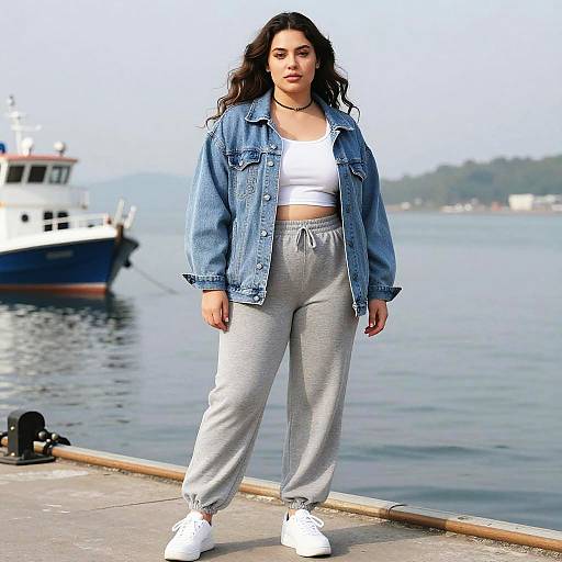 Curvy Woman in Shueisha Style on Pier