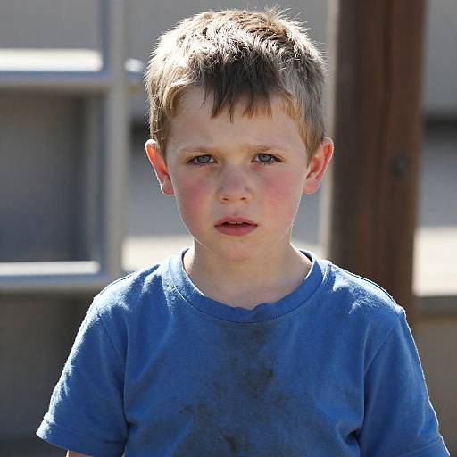 Concerned Young Boy in Bright Sunlight