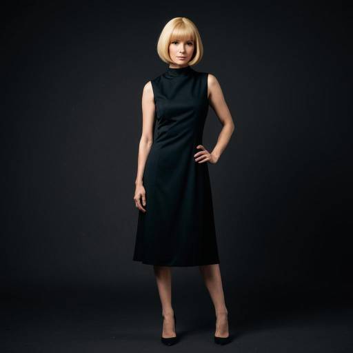 Elegant Woman in Black Dress with Blond Bob Hairstyle
