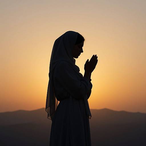 Serene Silhouette of Woman in Prayer
