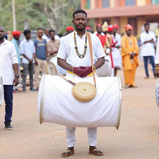 Dark-Skinned Male in Dhol Baje Costume